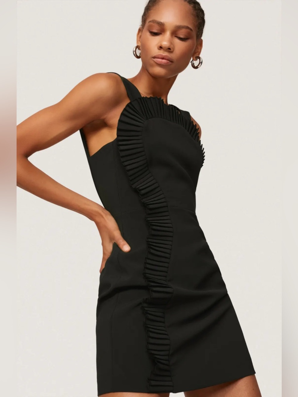 The Kooples Black Ruffle Mini Dress 2 US Size Medium Edgy Chic Party Cocktail - Picture 1 of 12